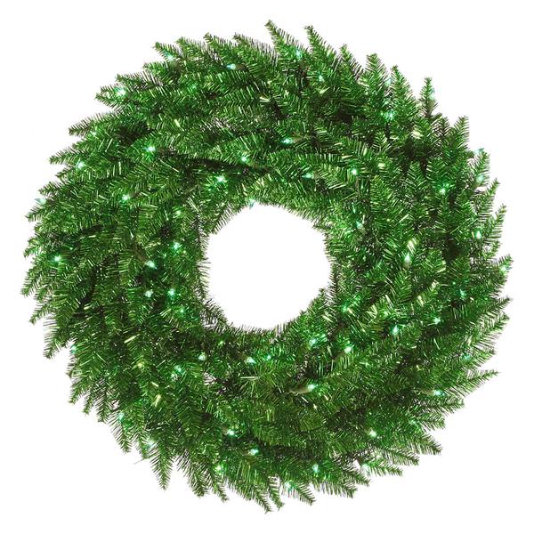 24" Artificial Tinsel Green Wreath 50 Green Lights